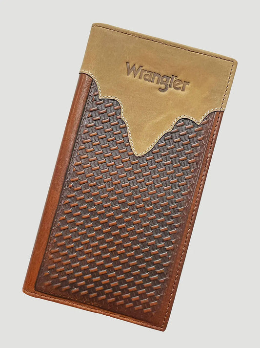 Basketweave Leather Checkbook:Brown:One Size