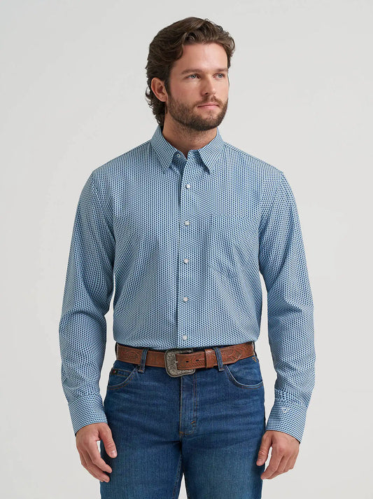 Men's Cody Johnson Performance Button Down Shirt in Cyan Squares