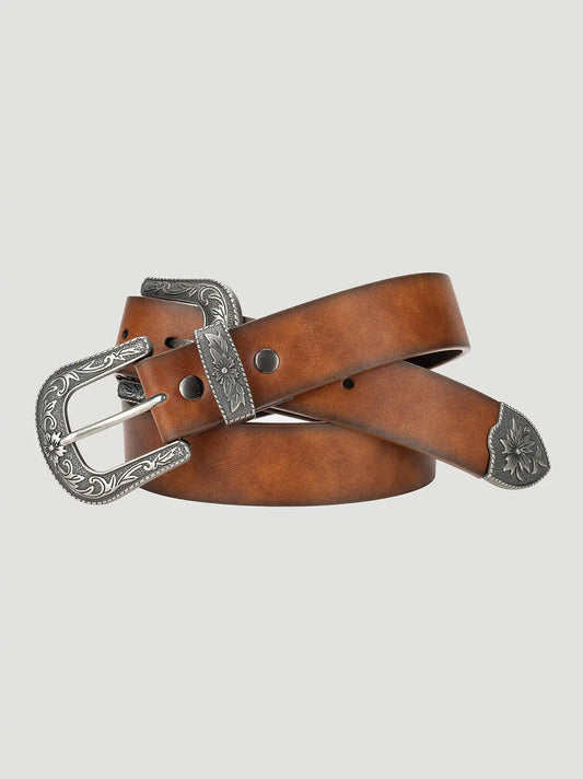 Womens Double Buckle Western Belt:Cognac:XL