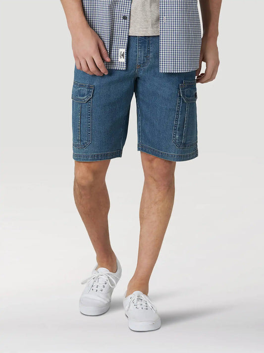 Wrangler® Men's Five Star Premium Denim Cargo Shorts in Medium Tint