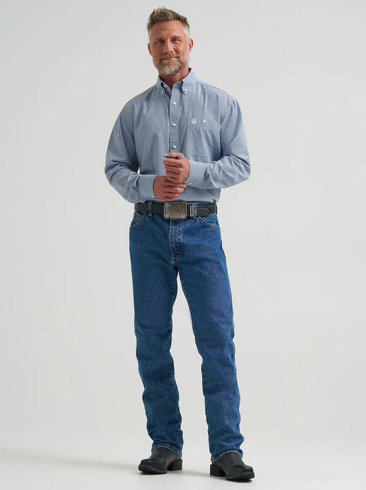 Wrangler® George Strait™ Performance Button Down Shirt in Blue Fan
