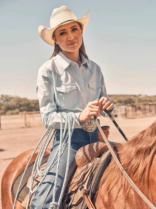 Women's Wrangler Western Button Down Shirt in Cool Blue