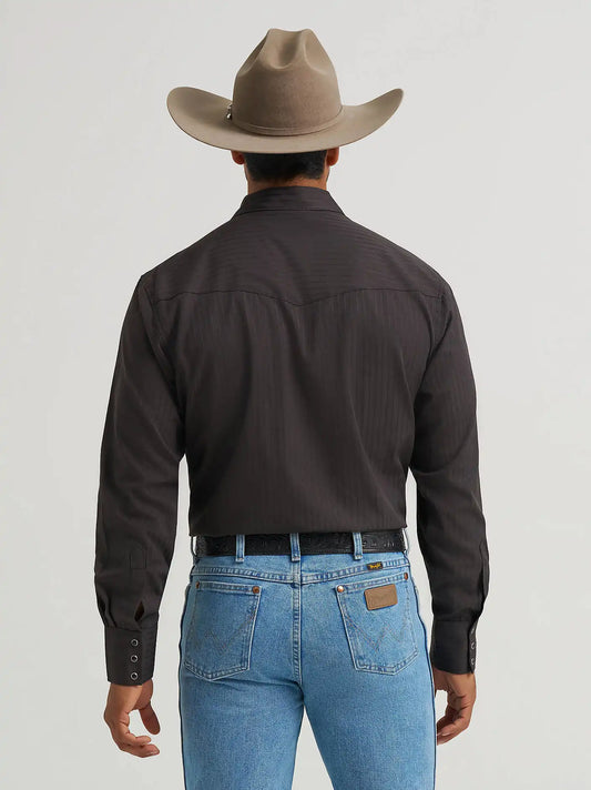 Wrangler® Western Long Sleeve Western Snap Dobby Stripe Shirt in Black