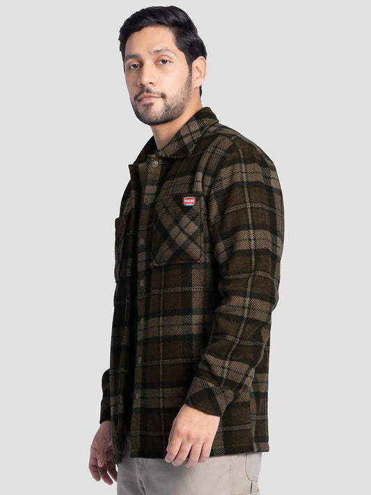 Men's Faux Shearling Workwear Flannel Overshirt in Brown Check