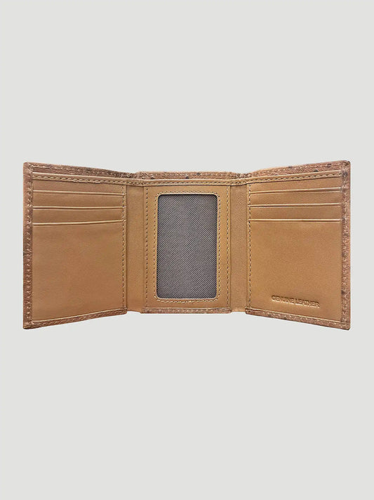 Embossed Ostrich Leather Trifold Wallet:Tan:One Size