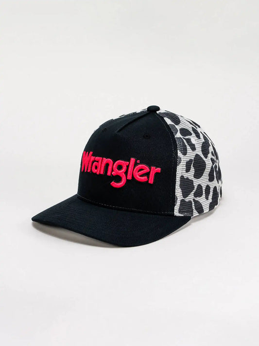 Womens Cow Print Trucker Hat:Black:One Size