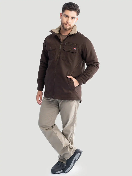 Men's Workwear Faux Shearling Lined Jacket in Java Brown