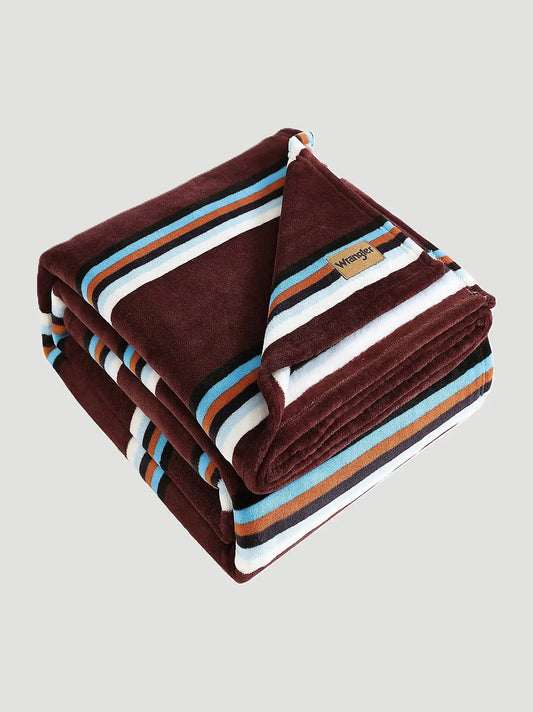 Wrangler Western Saddle Stripe Twin Blanket:Burgundy:Twin
