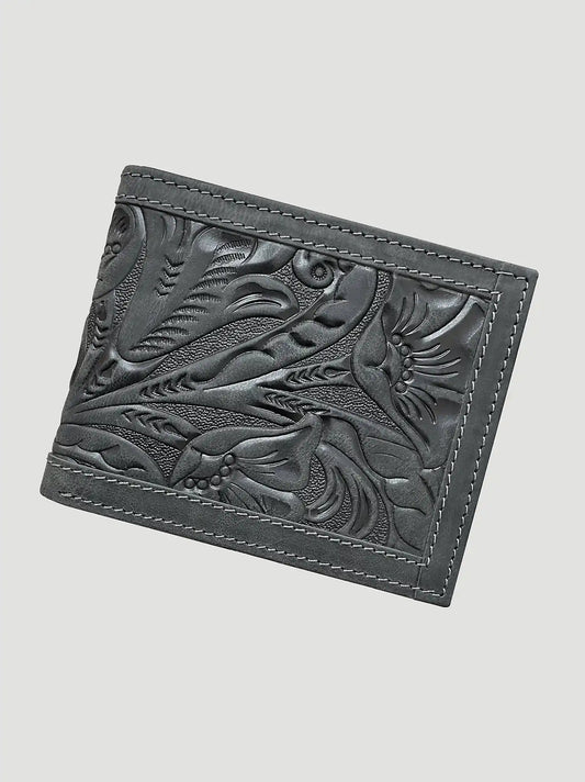 Texas Rose Leather Trim Bifold Wallet:Black:One Size