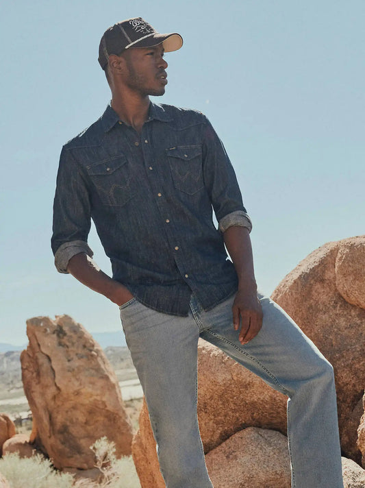 Men's Classic Snap Front Denim Shirt in Rinse