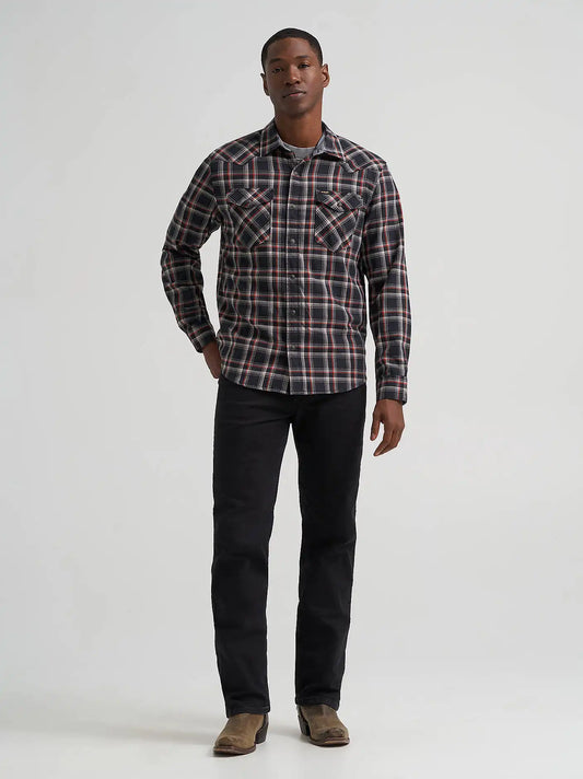 Men's Broken Twill Plaid Shirt in Caviar