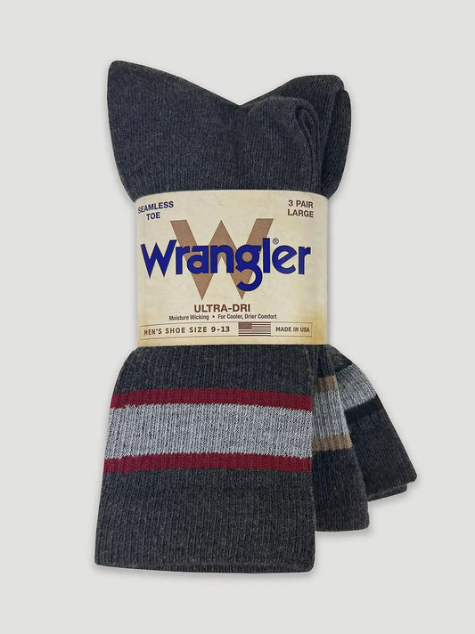 Mens Thick Stripe Micro Crew Socks 2 Pack:Grey:L