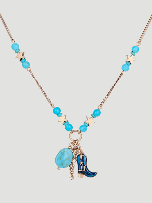 Turquoise Stone Boot Charm Necklace:Gold:One Size: