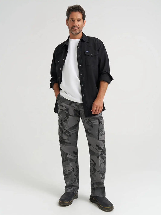 Wrangler® Men's Comfort Flex Waist Cargo Pant in Anthracite Camo