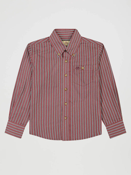 Boy's Classic Button-Down Print Shirt in Red Stripes