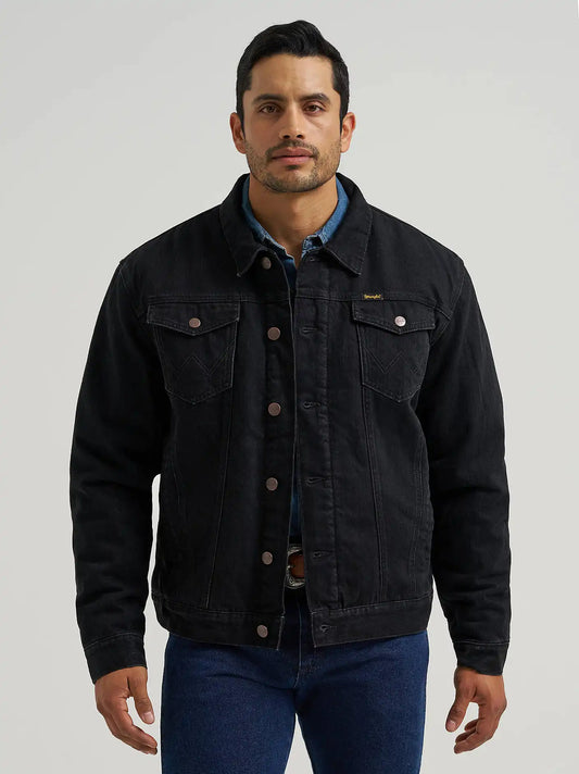 Men's Wrangler Retro® Sherpa Lined Western Denim Jacket in Caviar