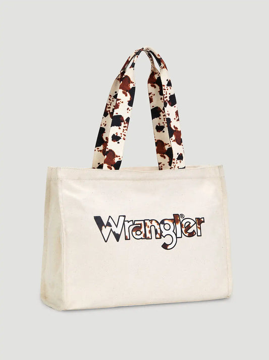 Cow Print Logo Canvas Tote:Black Brown:One Size