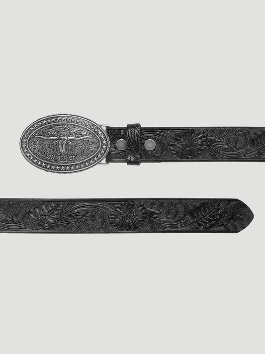 Men's Trophy Buckle Embossed Belt in Black