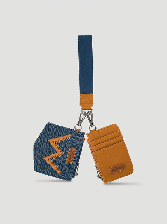 Denim and Canvas Keychain Wallet Set:Light Brown:One Size: