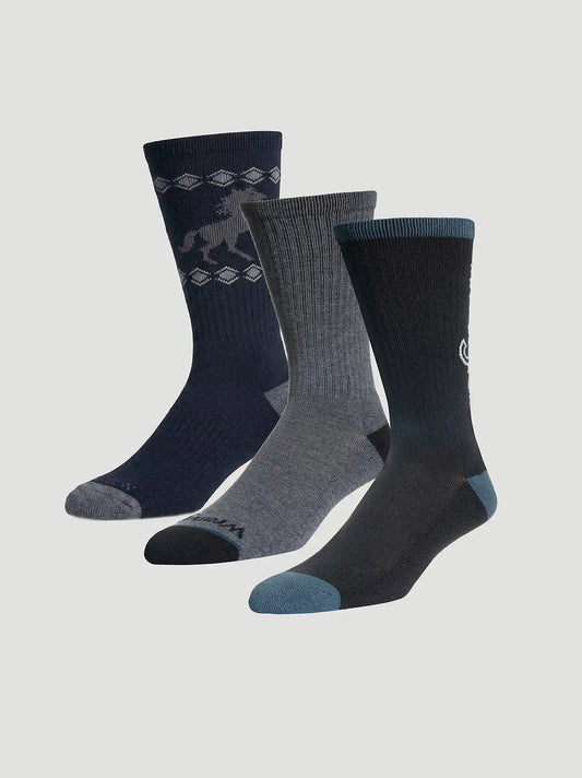 Mens Western Novelty Crew Socks 3 Pack:Dark Denim:One Size