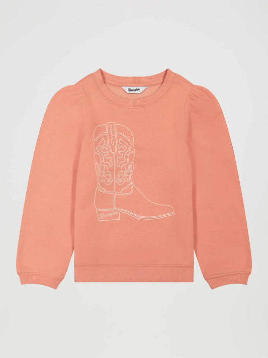 Girl's Puff Sleeve Graphic Fleece Sweatshirt in Pink
