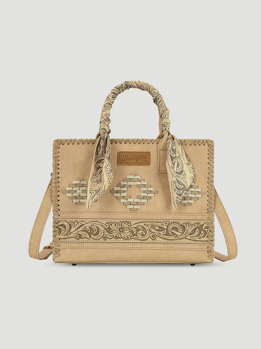 Bandana Embroidered Satchel Handbag:Tan:One Size: