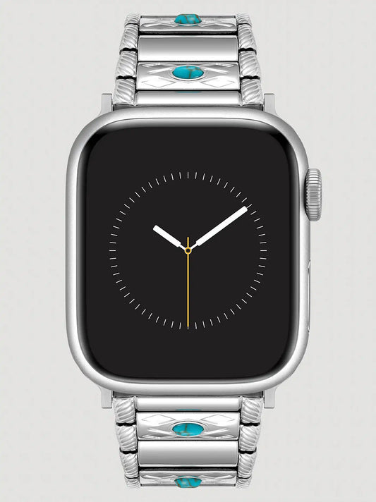 Turquoise Metal Universal Watchband:Silver:One Size: