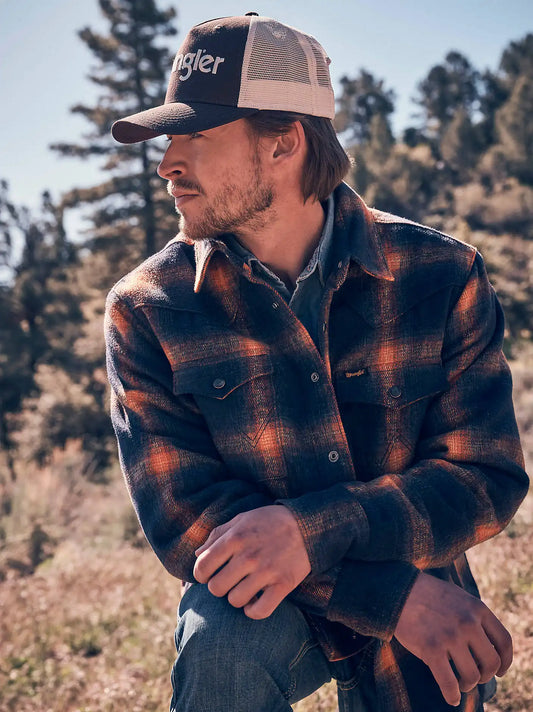 Men's Wrangler Quilt Lined Flannel Shirt Jacket in Night Sky