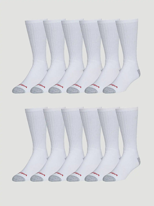 Mens Crew Work Sock 12 Pack:White:One Size