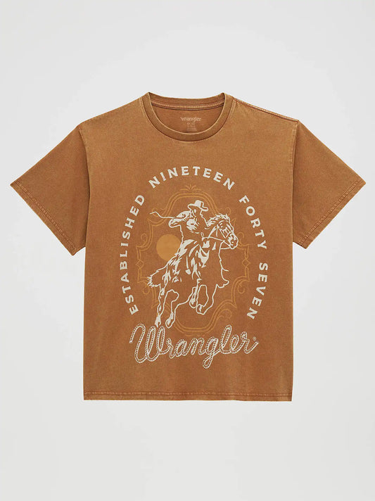 Wrangler Rider Girlfriend Graphic Tee in Argan Oil