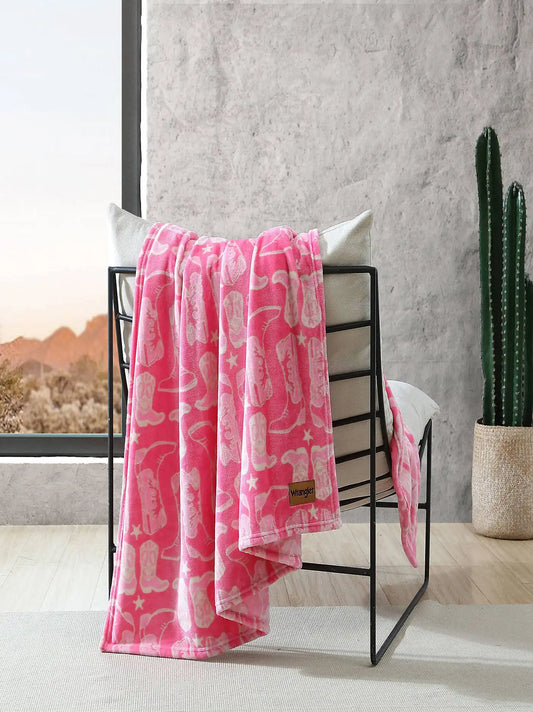 Wrangler Western Plush Printed Throw:Pink:One Size