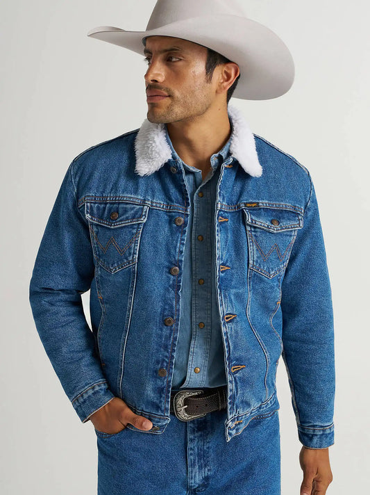 Wrangler® Western Sherpa Lined Denim Jacket in Stonewash Sherpa
