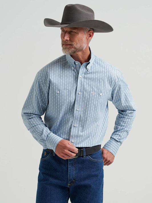 Wrangler® George Strait™ Long Sleeve Button Down Two Pocket Shirt in Posy Striped