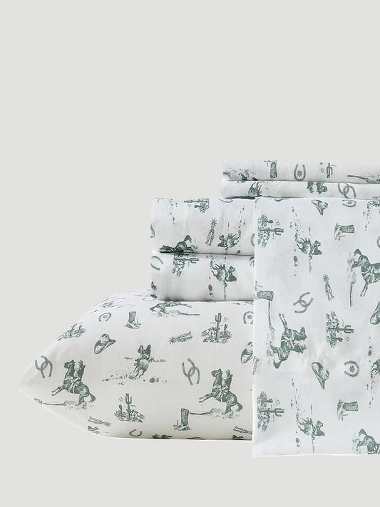 Wrangler Patterned Twin Sheet Set:Rodeo/ Green:Twin