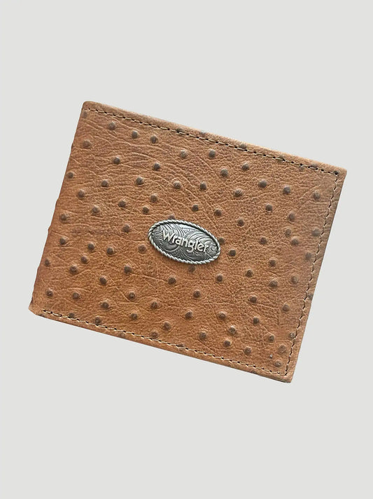 Embossed Ostrich Leather Bifold Wallet:Tan:One Size
