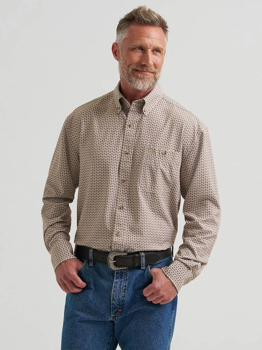 Wrangler® George Strait™ Performance Button Down Shirt in Brown Arrows