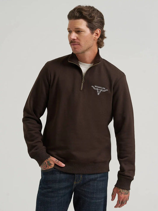Longhorn Wrangler Quarter-Zip Fleece Pullover in Chocolate Torte