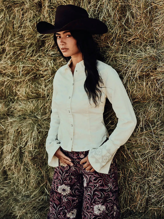Women's Western Bell Shirt in Egret