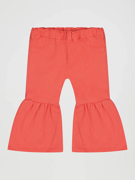 Little Girl's Vibrant Ruffle Leg Flare Jean in Pink