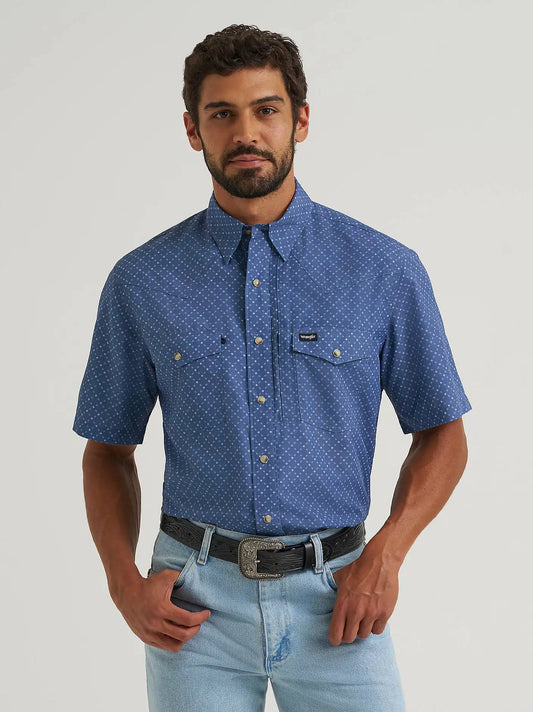 Wrangler All Terrain Gear Men's Performance Print Shirt in Indigo