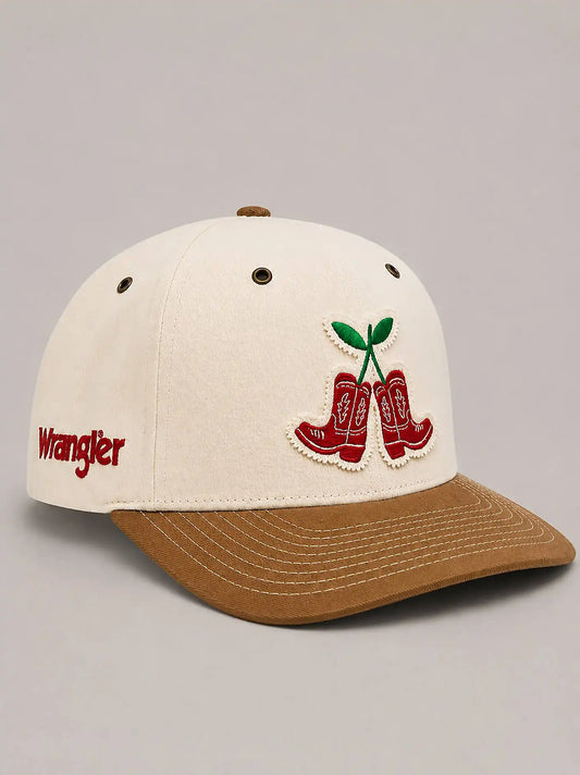 Womens Cherry Boots Trucker Hat:White/Tan:One Size