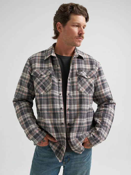 Men's Heavyweight Sherpa Lined Plaid Shirt Jacket in Dove