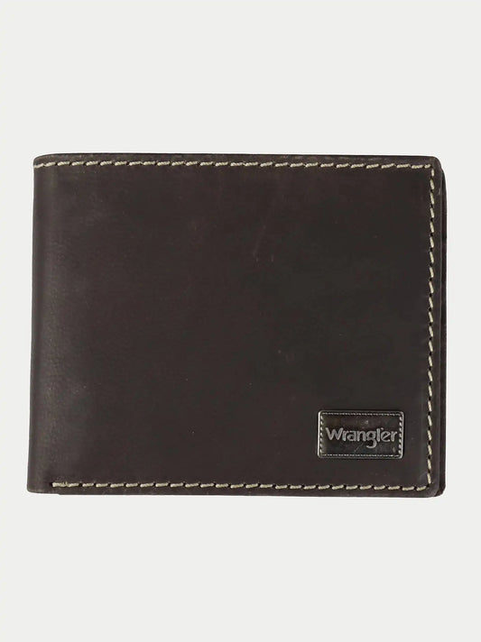 Leather Contrast Stitch Bilfold Wallet:Black:One Size