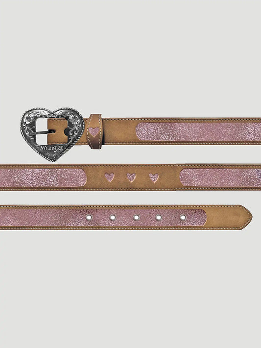 Girl's Glitter Leather Heart Buckle Belt in Tan