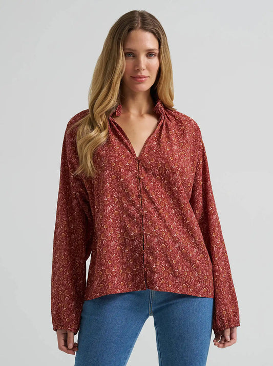 Women's Button Front Princess Blouse in Burgundy