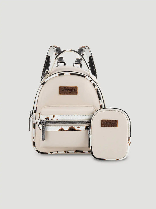 Cow Print Backpack with Coin Pouch:Tan:One Size: