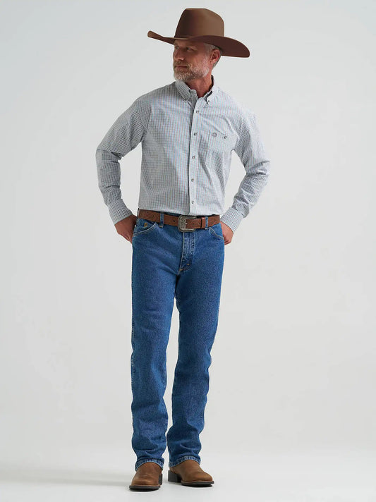 Wrangler® George Strait™ Long Sleeve Button Down One Pocket Shirt in Plaid Charcoal