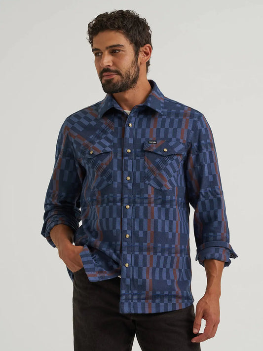 Wrangler All Terrain Gear Men's Flannel Shirt Jacket in Indigo