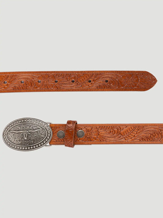 Boys Longhorn Buckle Emboss Belt:Cognac:L/XL