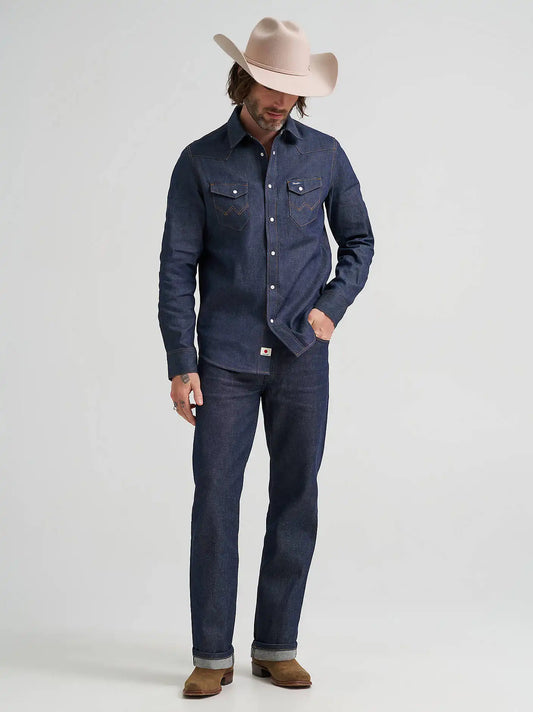 Men's Raw Selvedge Blue Bell Shirt in Indigo Raw